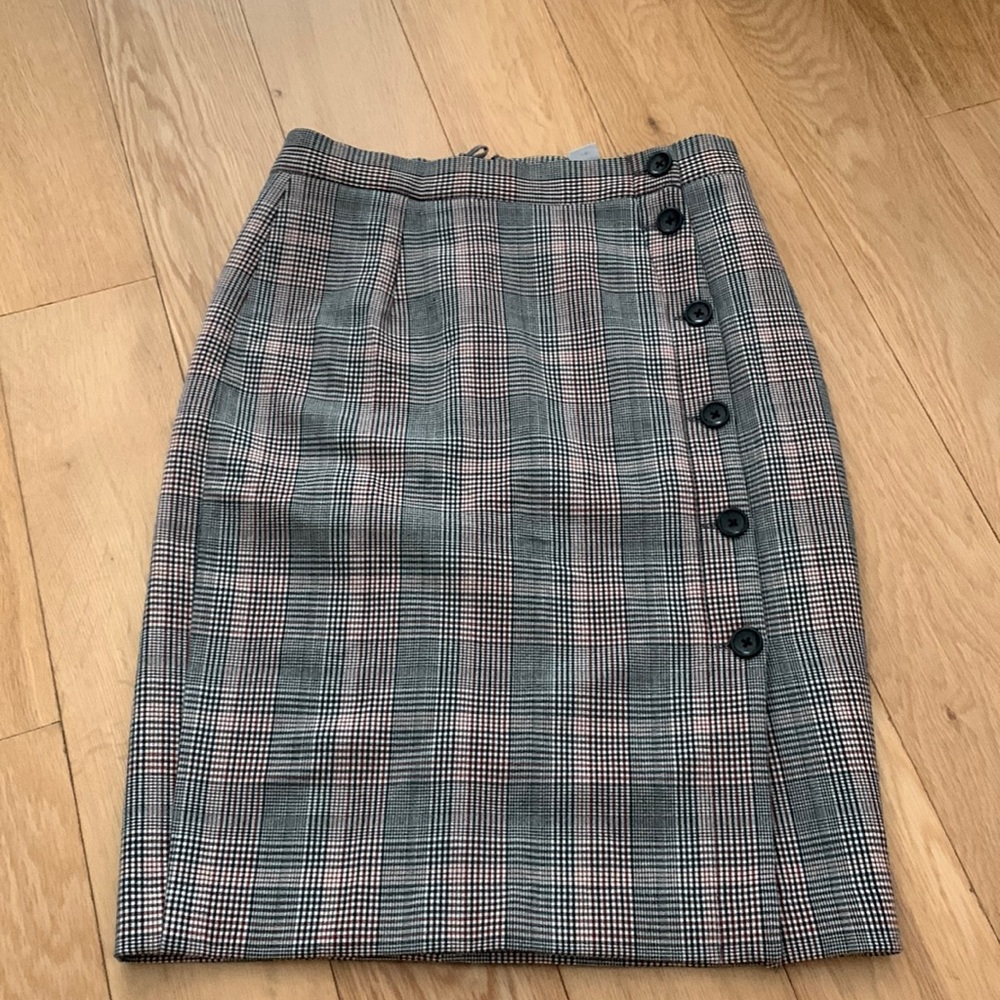 H&M Plaid Pencil Skirt with Buttons Details